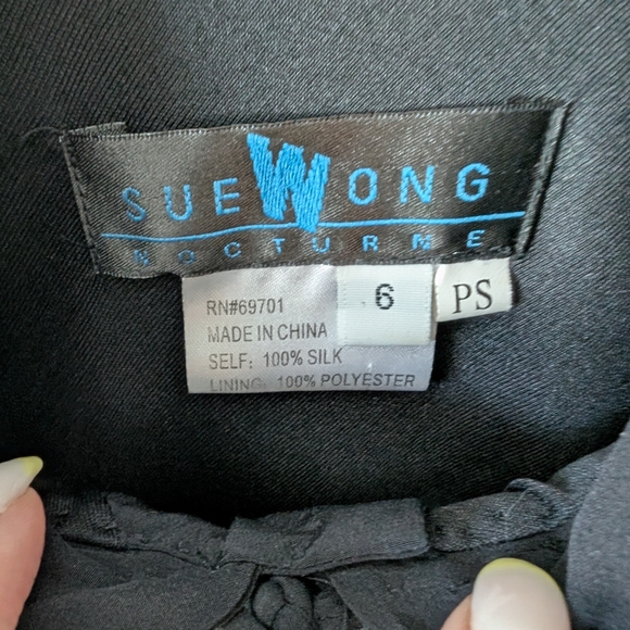 Vintage Sue Wong 100% Silk Black Floral Women's Dress Size 6 - Picture 8 of 12